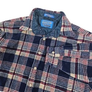 Vintage Pendleton Flannel Shirt 100% Virgin Wool Plaid USA Blue Boys Youth L